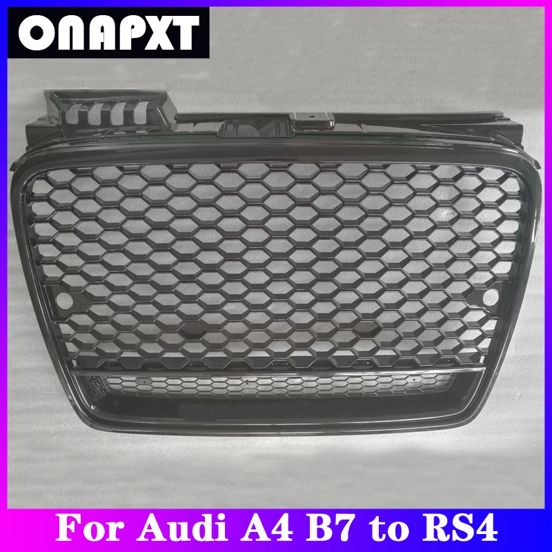 

For Audi A4 B7 2003-2007 to RS4 Car Front Center Grill Vertical Bar Honeycomb Hood Middle Grille Bumper Sport Hex Mesh
