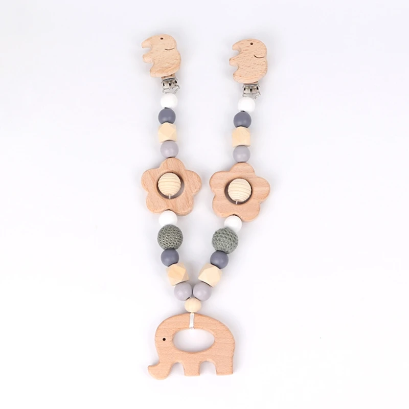 

3 Pcs/Set Baby Pram Pendant Rattle Pacifier Chain Clip Wooden Bracelet Teether