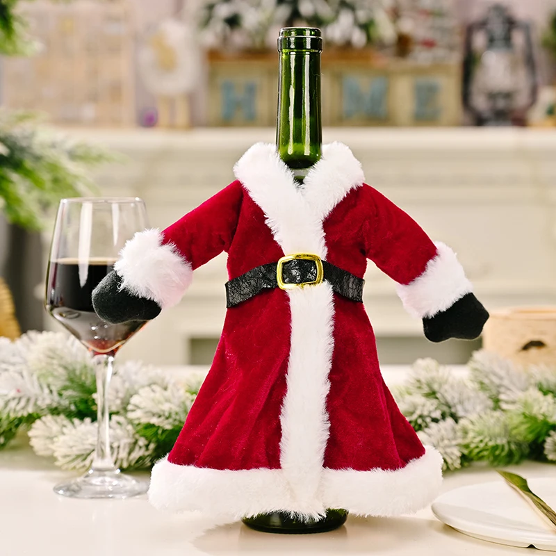 

Christmas Wine Bottle Covers Belt Design Plush Bottle Decor Dress Gown Xmas Festival Party Supplies MAZI888
