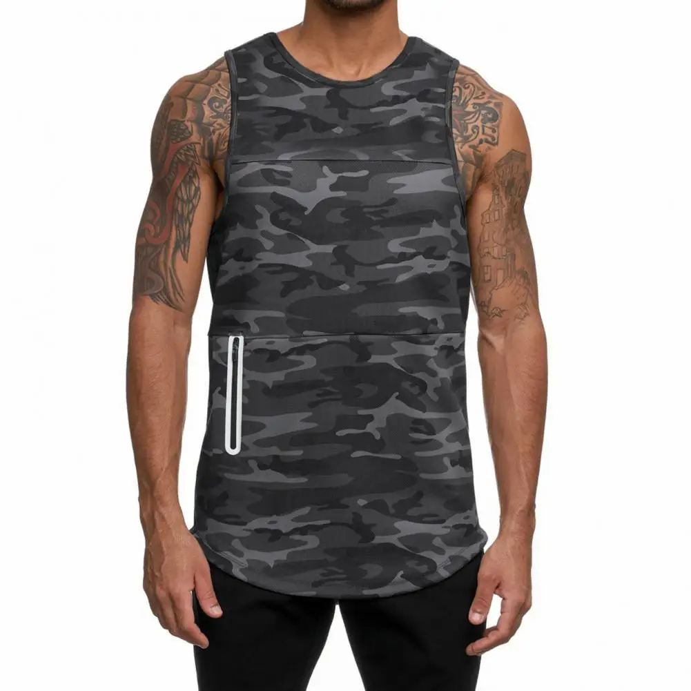

Men Vest Solid Color Quick Dry Summer Patchwork Sleeveless Top for Sports