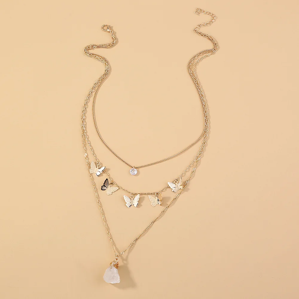 

Alloy Delicate Women Statement Fashion Butterfly Vintage Stones Multilayer Tassels Ethnic Neckalce Gift For Him