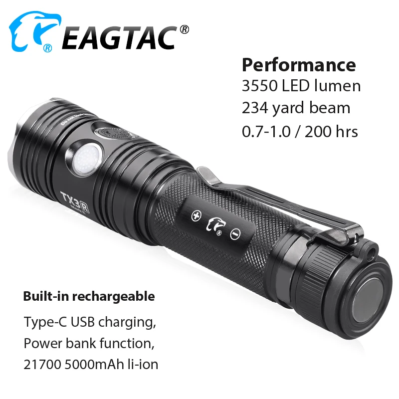 EAGTAC TX3V USB Перезаряжаемый светодиодный фонарик XHP70.2 3550 люмен 21700 включен внешний