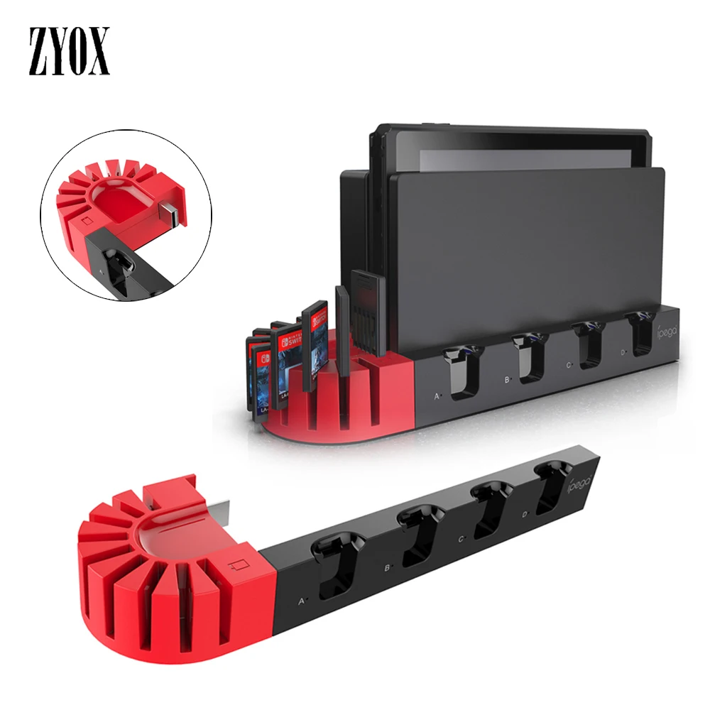 

Charger Dock Station For Nintendo Switch Console 4 Port Joycons Controller Gamepad Charging Holder 9 Game Card Slots Accessories
