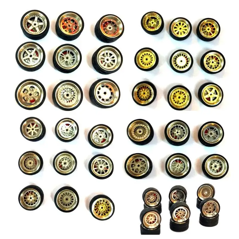 4 шт./компл. 1:64 модель автомобиля, Литые колеса, 2 оси, 4 модели, Классическая Игрушка для мальчиков, Сменные аксессуары, резиновая шина, общая модель колеса для замены автомобиля