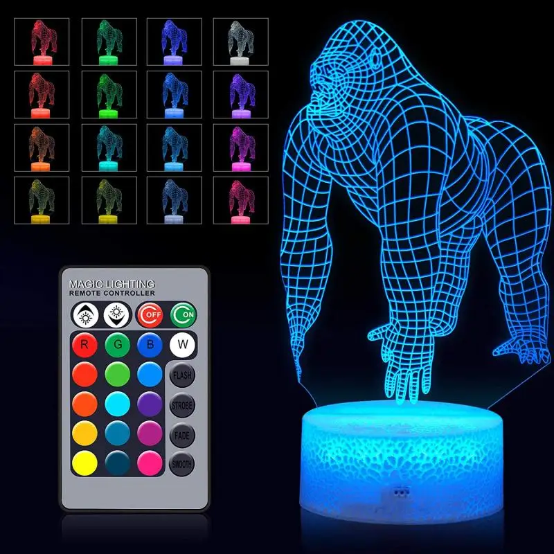

Gorilla Lamp 3D Table Lamp LED Atmosphere Light Creative Gift Visual Three-dimensional Colorful Night Light
