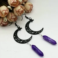 new purple stone moon earrings fashion goth witch jewelry women gift delicate and beautiful crescent wholesale statement