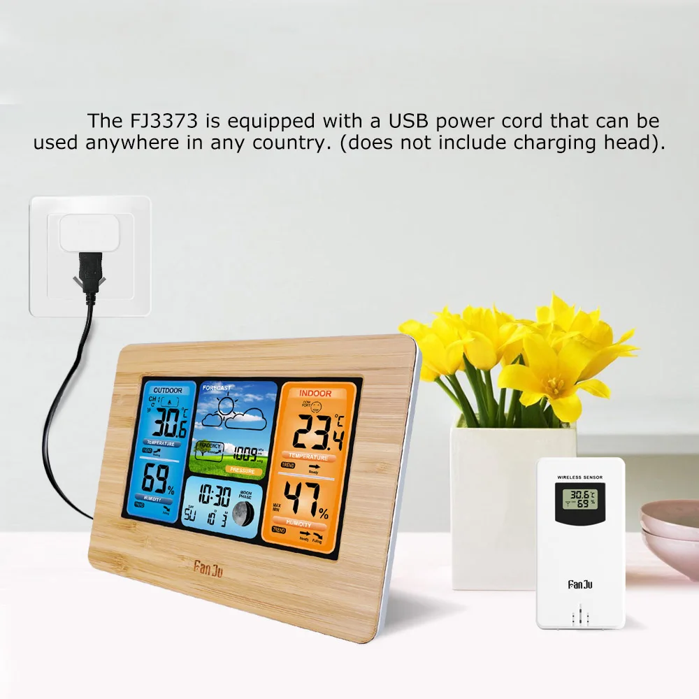 New FJ3373Type Weather Station Digital Thermometer Wireless Hygrometer Sensor Forecast Temperature Watch Wall Desk Alarm Clock |