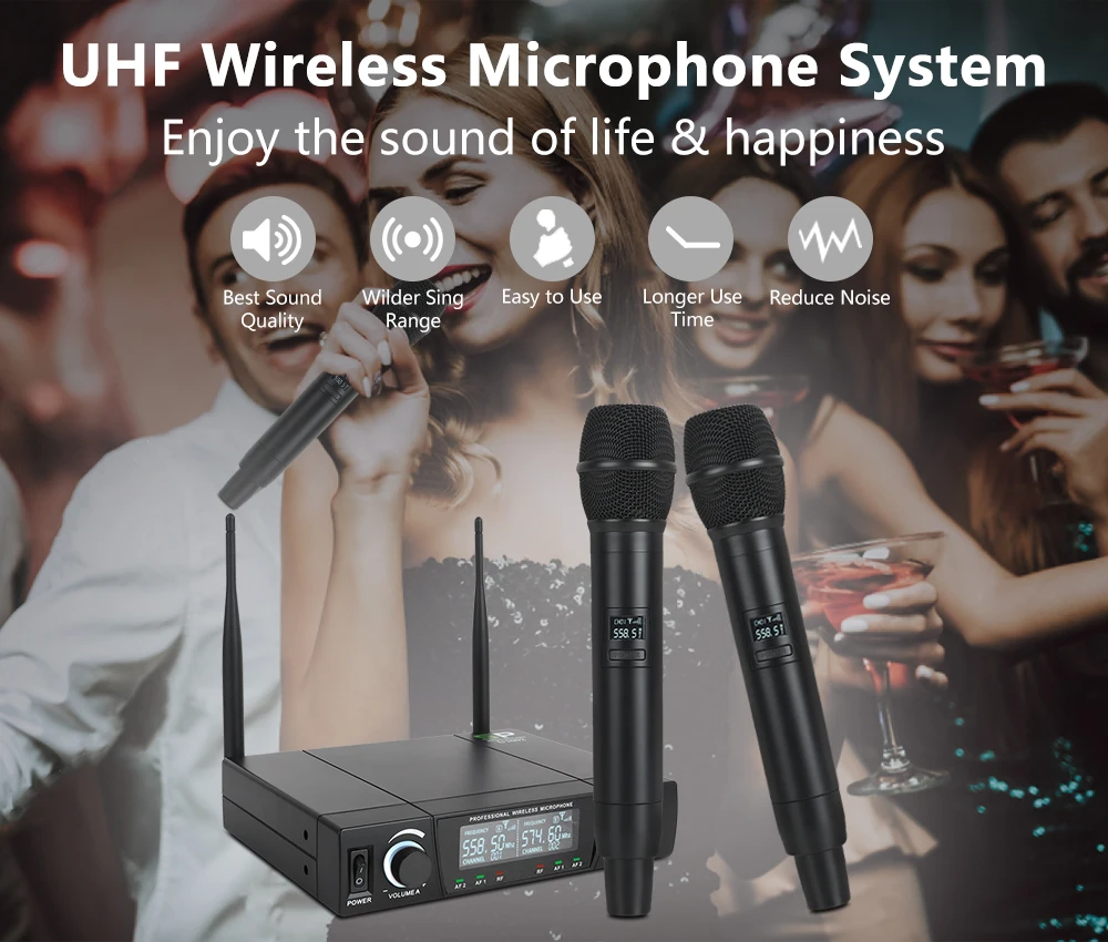 SP U1002 UHF профессиональный двойной беспроводной микрофон Система 2 канала 2 ручной караоке микрофон комплект для свадьбы, вечеринки