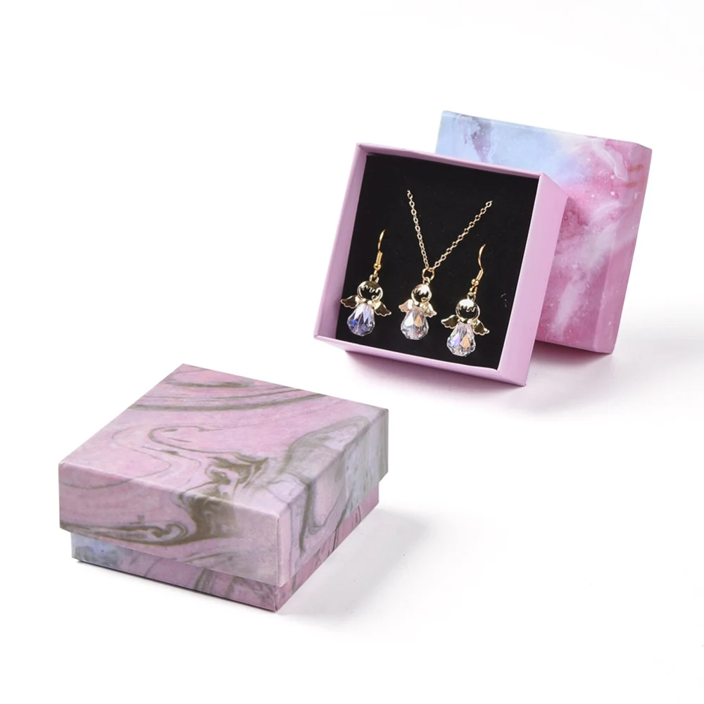 18pcs 24pcs Cardboard Jewelry Set Boxes for Necklaces Pendants Rectangle Pink Gift Box with Bowknot & Sponge Inside 80x50x25mm