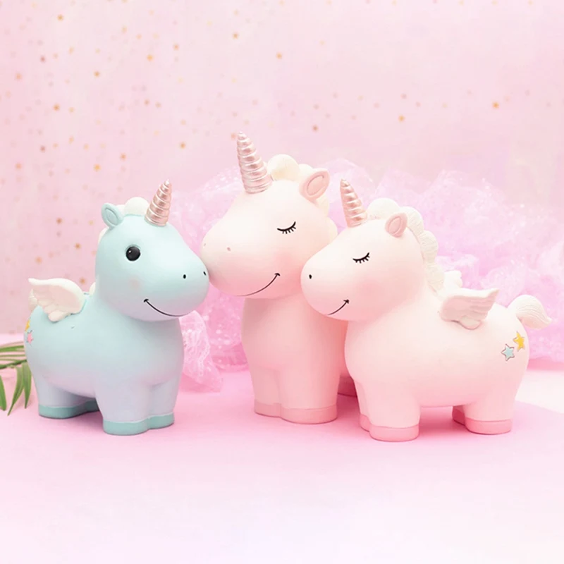 

Resin Unicorn Piggy Bank Children Creative Money Saving Box Animal Coin Boxes Figurines Toys For New Year Gift Home Decoration