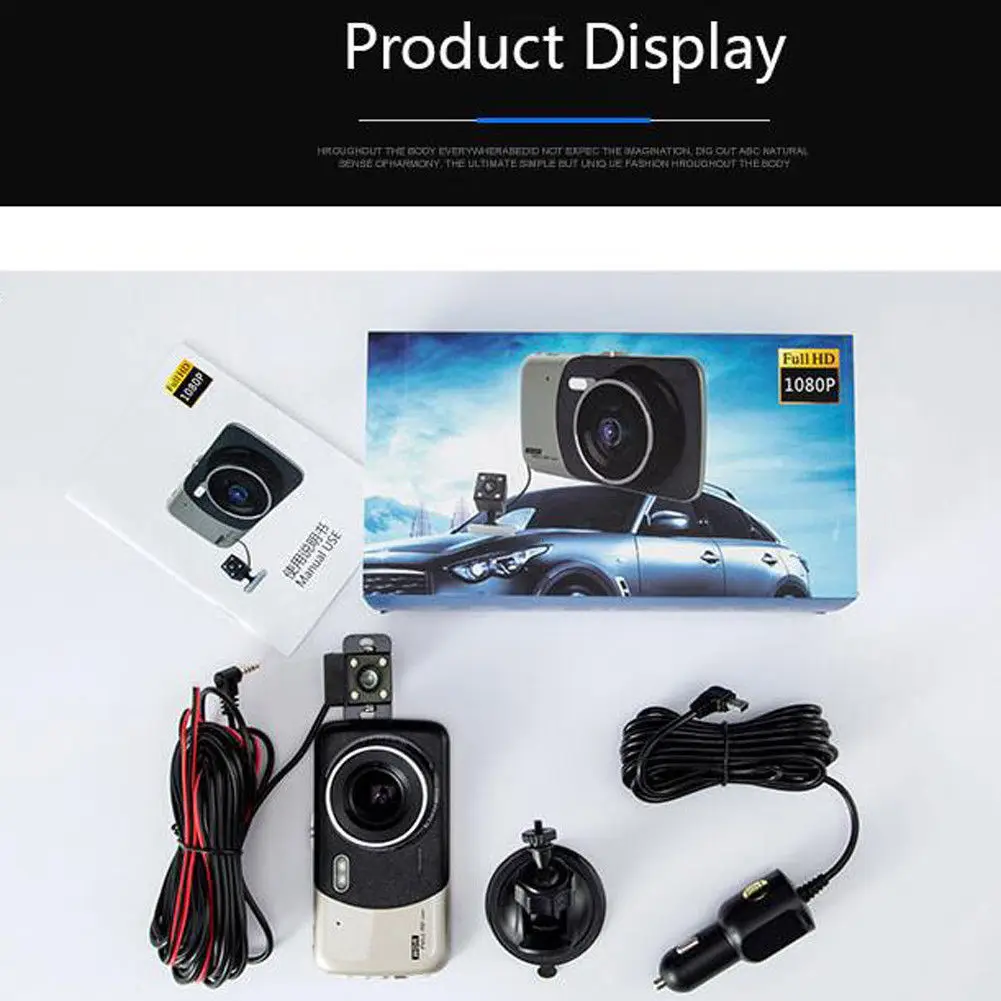 

GPS Dual 170 Degree HD Wide Angle Lens Camera Car DVR Dash Cam Video Recorder G-Sensor Night Vision 12 MegaPixels 4.0" Screen