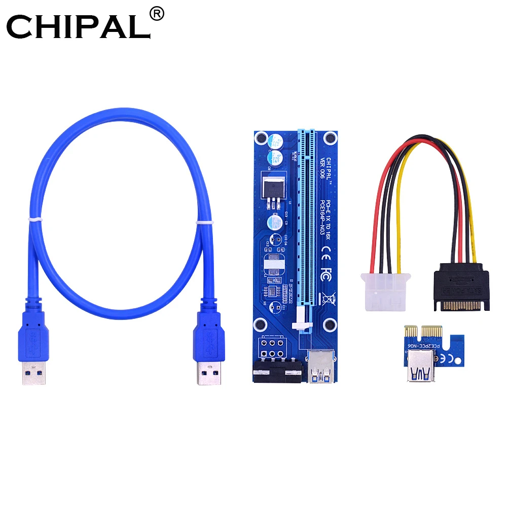 CHIPAL 0 6 м 1 VER006S PCI-E 1X до 16X карта расширения PCIe Extender SATA к 4-контактному кабелю питания