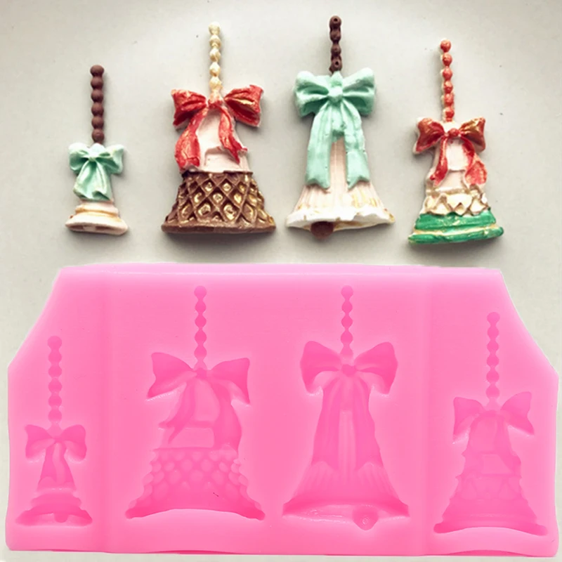 

3D Christmas Theme Shapes Xmas Bell Tree Candy Cane Fondant Mold Silicone Sugar Craft Cake Decorating DIY Mold Tools