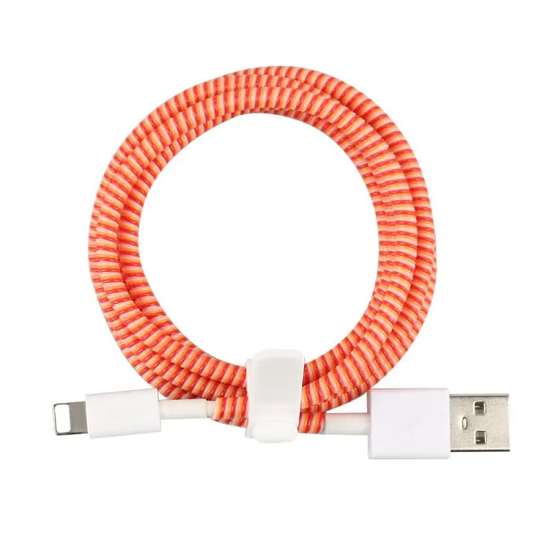 Защитник кабеля для зарядного USB, наушников и передачи данных с пружиной от разрыва длиной 1,4 м, пластиковый виток восьми цветов.
