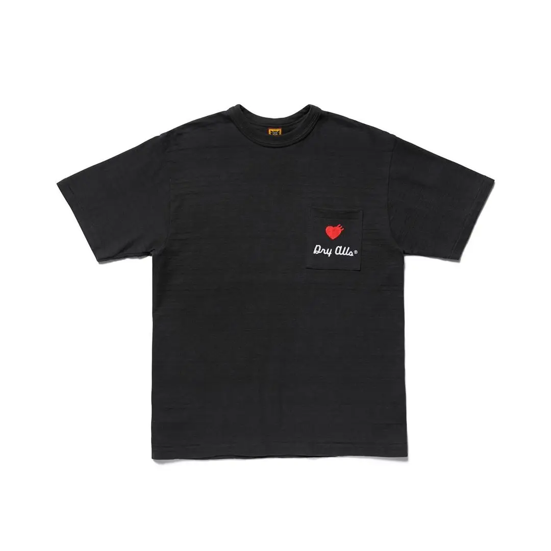

HUMAN MADE Heart Pocket T-shirt Cotton Casual O-Neck Tee Black and White