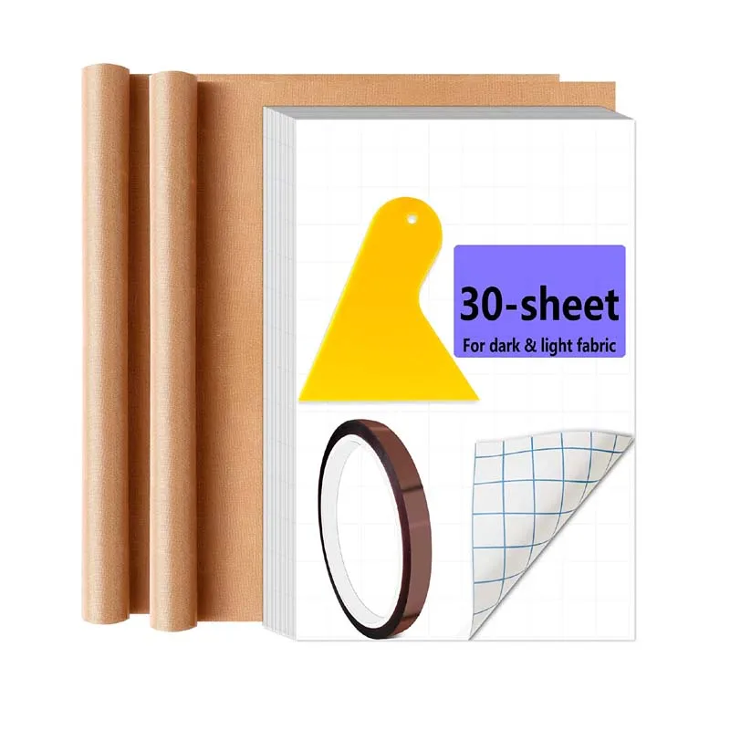 

Printable T-shirt Heat Transfer Paper for Dark Fabric 30 Sheets A4 Iron-on Paper for Inkjet Printer Epson HP Canon with Teflon