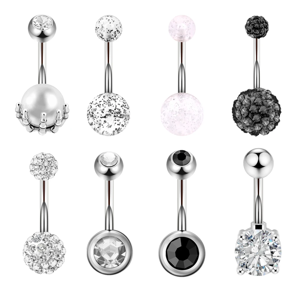 1Pcs Stainless Acrylic Diamond Pearl Belly Button Ring Piercing Decoration Surgical Woman Body Jewelry Navel Belly Piecring