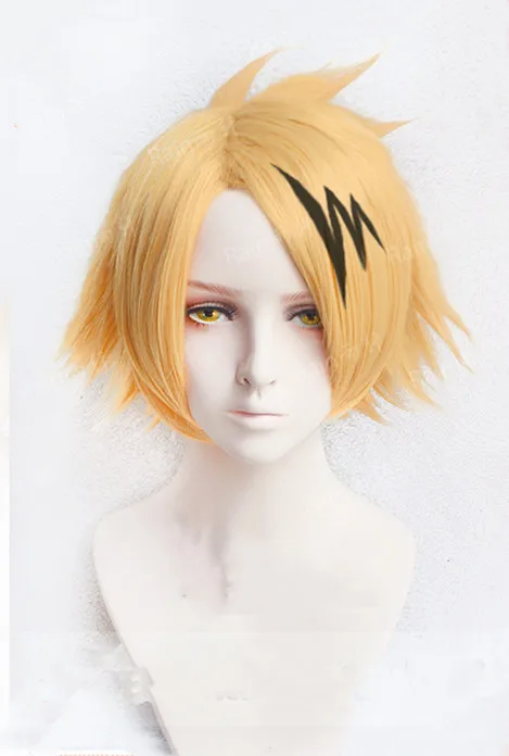 Аниме My Hero Academy Denki Kaminari Короткие Золотые термостойкие синтетические парики для