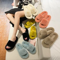 winter house fluffy ladies fur slippers open toe solid bedroom flat girls warm plush shoes indoor women fluffy slides