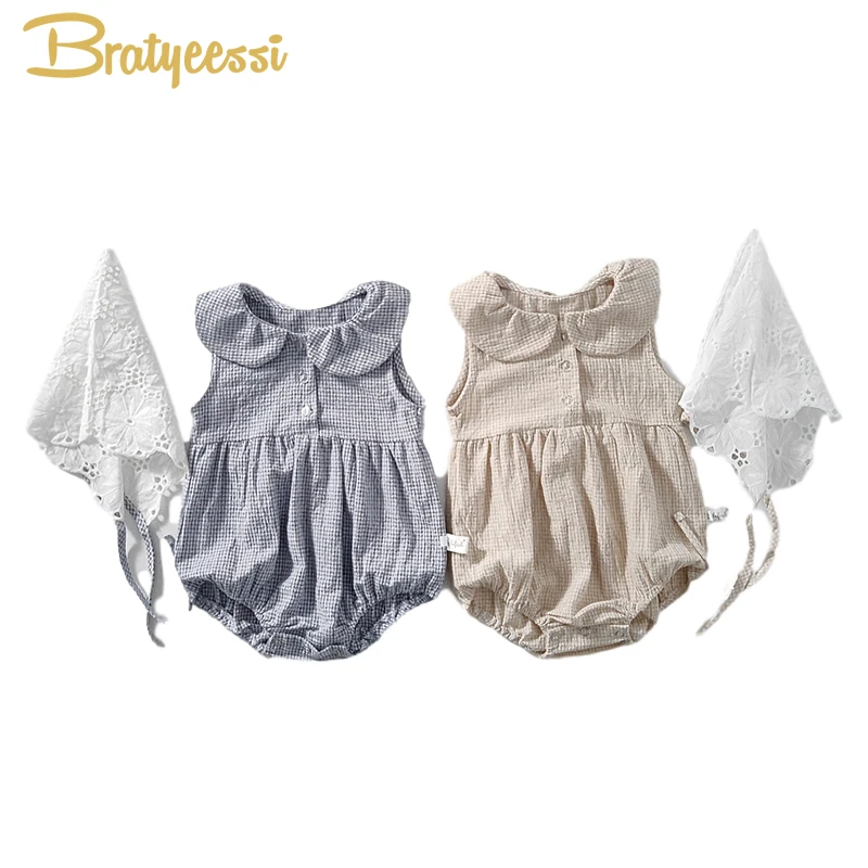 Летний комбинезон для новорожденных одежда маленьких девочек Детский хлопковый