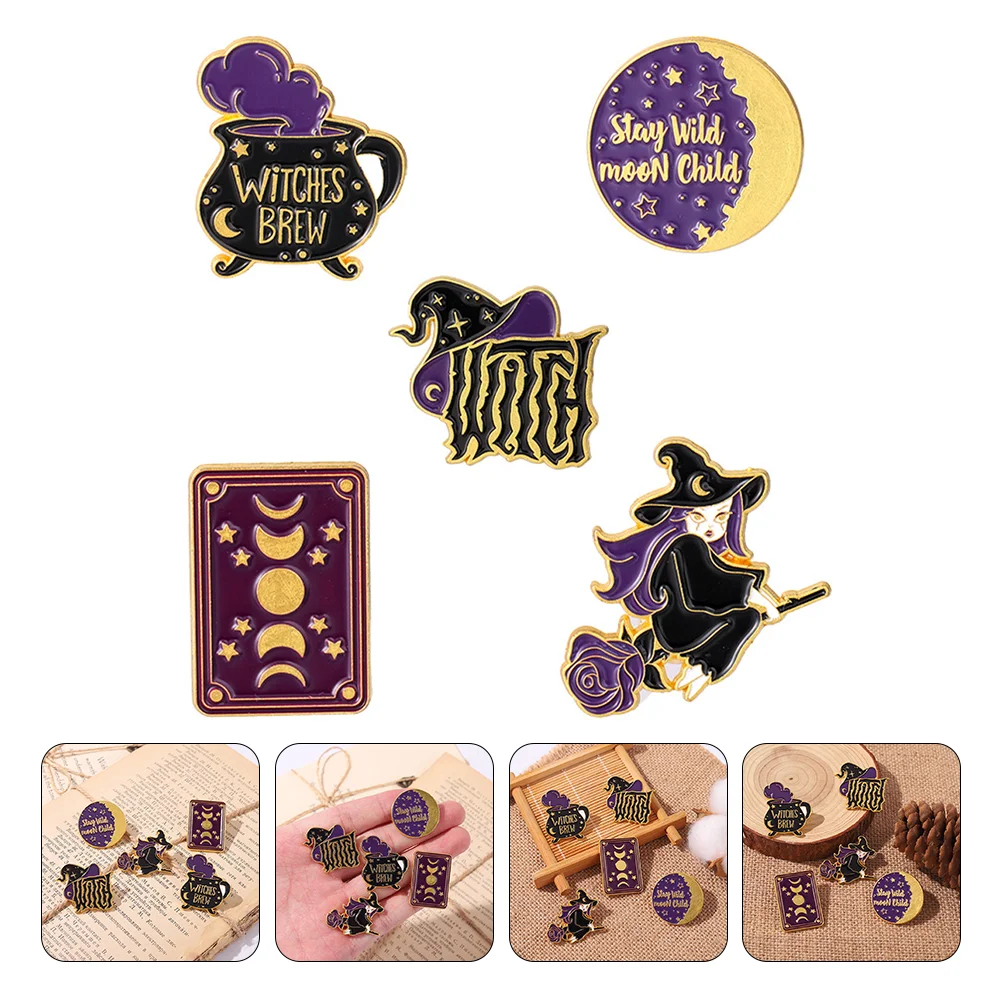 5pcs Alloy Breast Pin Lapel Badge Witches Brooch Sweater Brooches Lapel Brooch