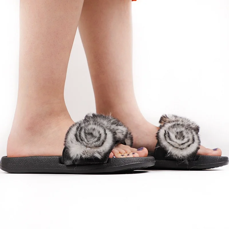 

Faux Rabbit Hair Slippers Women Fur Slides Designer Slides Casual Summer Flip Flops Faux Fur Sandals Fashion Faux Fur Wholesale