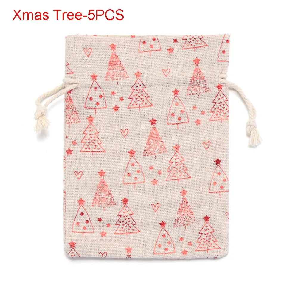 Xmas Tree-5PCS 1/5 шт, рождественские Винтаж натуральная Мешковина Подарочные мешки для конфет, Свадебный вечерние пользу мешок», «Лось», «Снежинка из натурального джута подарочная упаковка - Цвет: Xmas Tree-5PCS