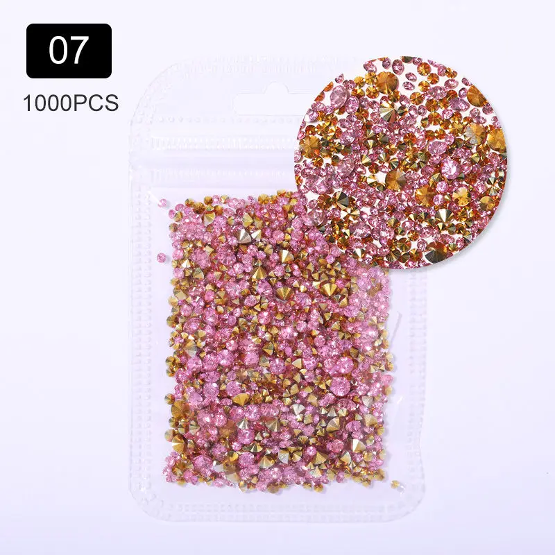 7 1000PCS/Bag Irregular AB Colorful Nail Rhinestones Flat Bottom Mixed Size Nail Studs Nail Art 3D DIY Decorations - Color: 7