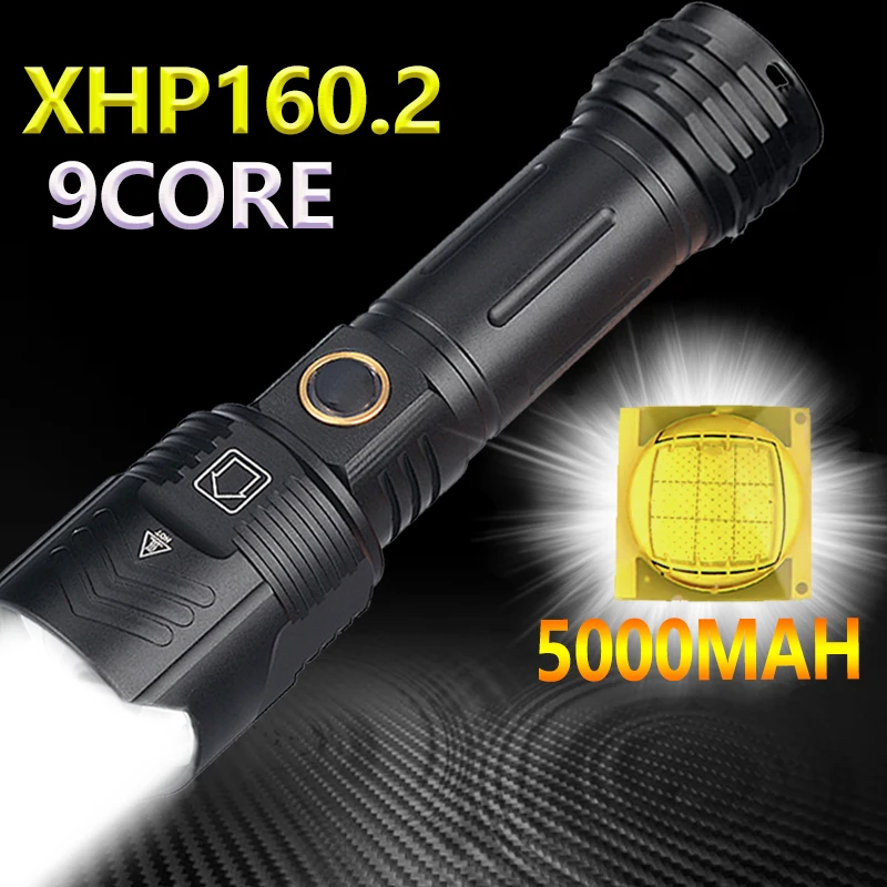 

5000mAh Powerful Flashlight XHP160.2 LED XHP50.2 Waterproof IPX6 Zoom Torch 5Modes USB Rechargeable Lamp Use 18650/26650 Battery