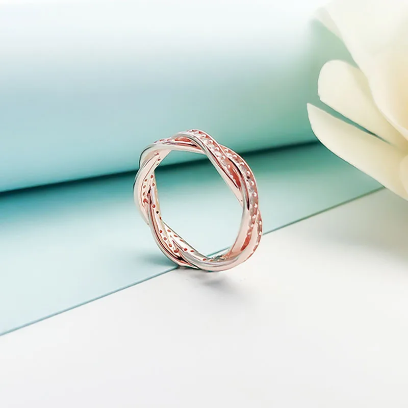 

100% 925 Silver Rose Gold Wheel Of Destiny Originality Woven Line Ring For Women Wedding Party Gift Fashion Jewelry