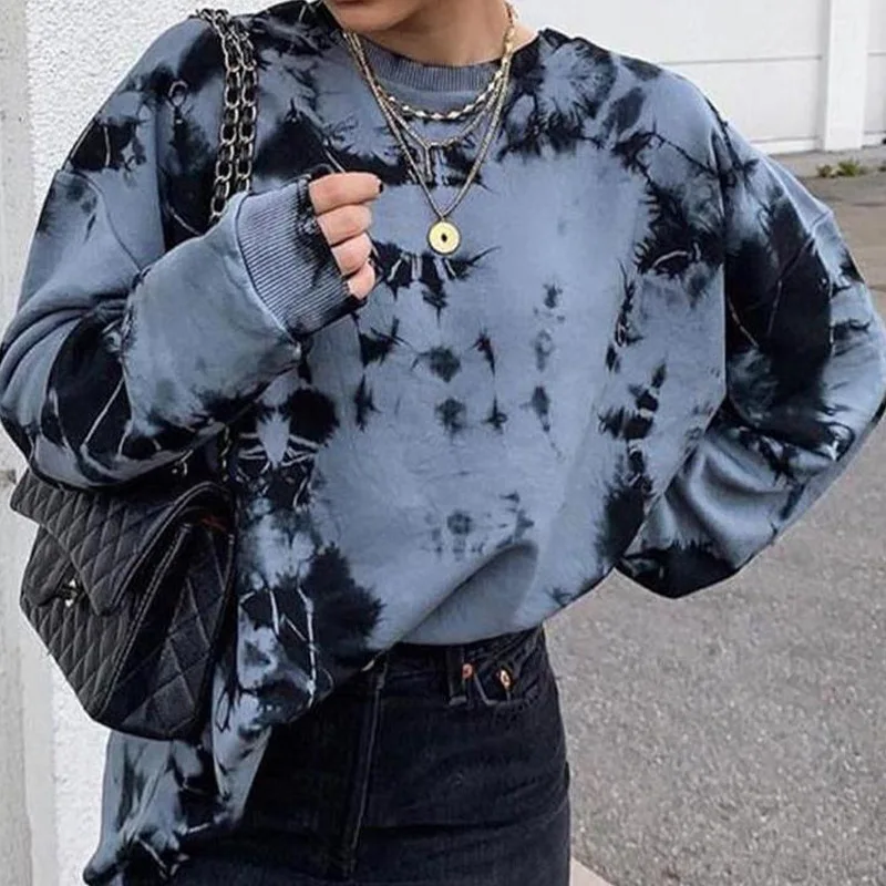 

Tie Dye Loose Women's Hoodie Sweatshirt O-neck Long Sleeve Harajuku Women Casual Top Fashion Hooded Winter Woman 2021