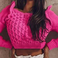solid color long sleeve knitted top womens sweater elegant ruffle lace up backless short sweater outerwear