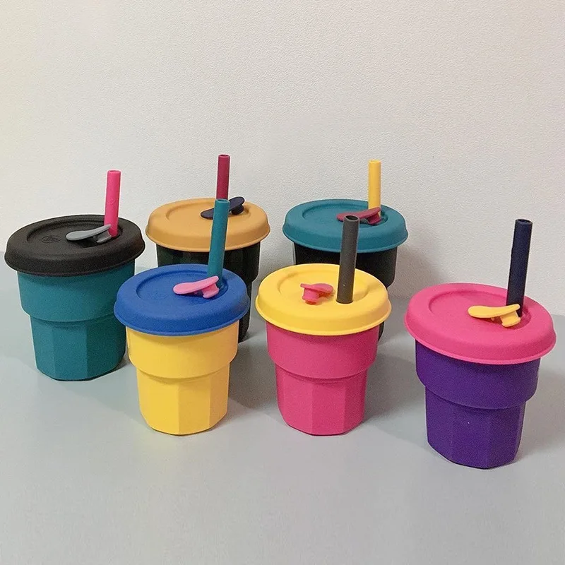 

Silicone high-value sippy cups for children and women with soft cups and coffee cups cute water bottle for girls kawaii