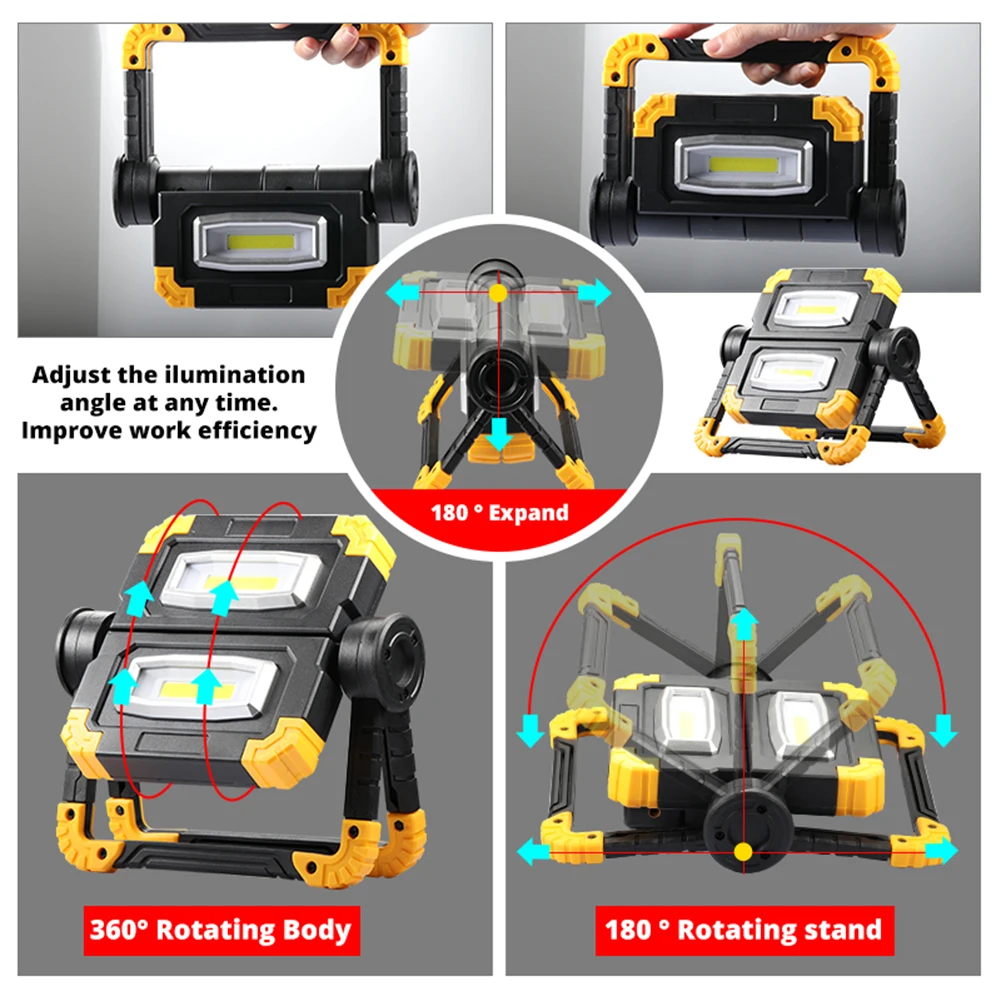 

Waterproof COB Rechargeable Floodlight Folding Rotary Outdoor Portable COB Anti-fall Work Light Searchlight Camping Lantern