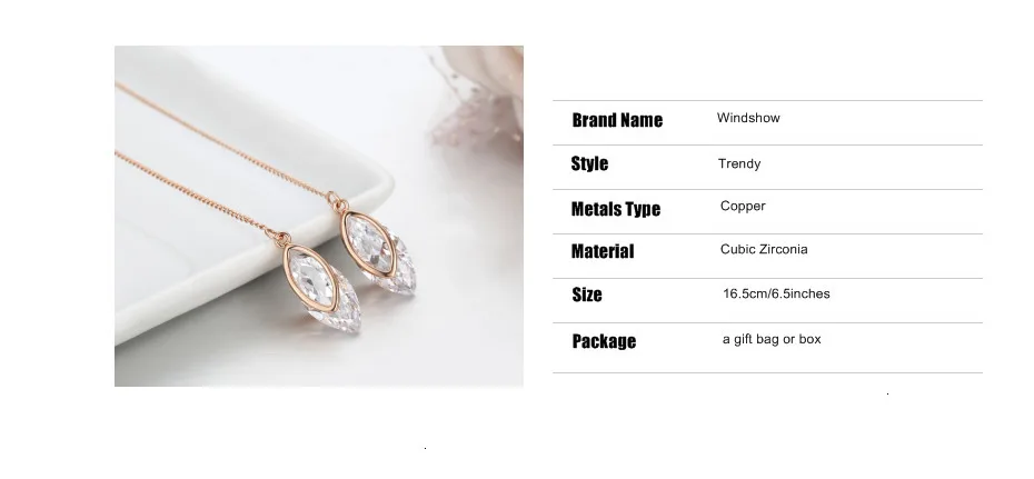 Marquise Olive CZ Циркон бутон звено розовое золото цвет длинная цепочка Висячие Threader через серьги для женщин девочек ювелирные изделия Aros