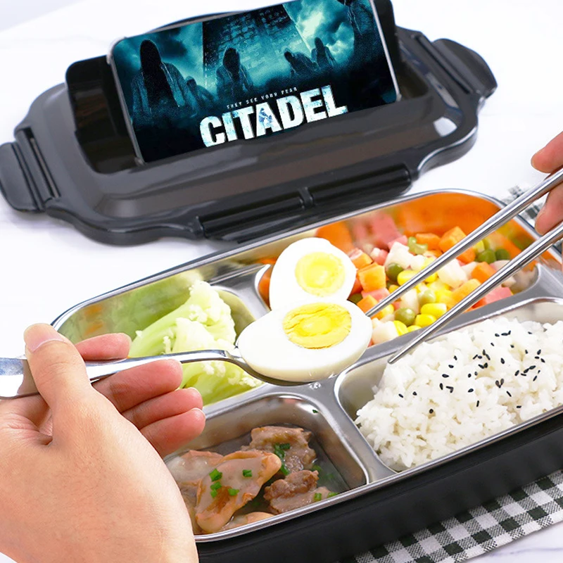 Нержавеющая Сталь Bento Box двойной портативный контейнер для пикника офисная школа