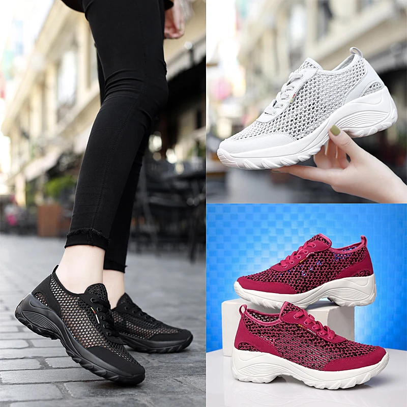 

Women Casual Shoes Fashion Summer Breathable Walking Mesh Shoes Woman Sneakers Wedges Platform Shoes Gym Shoes Sport Plus Size