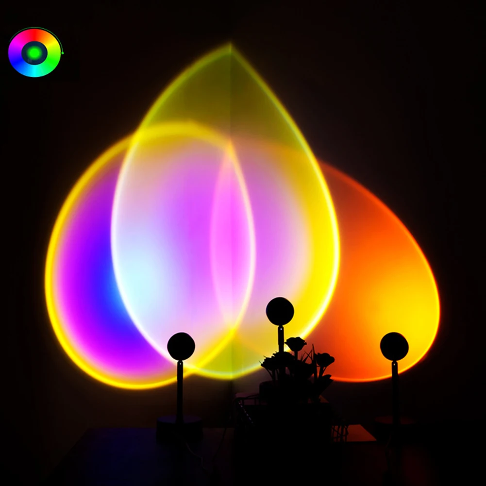 

USB Rainbow Sunset Red Projector Led Night Light Sun Projection Desk Lamp for Bedroom Bar Coffee Store Wall Decoration Lighting