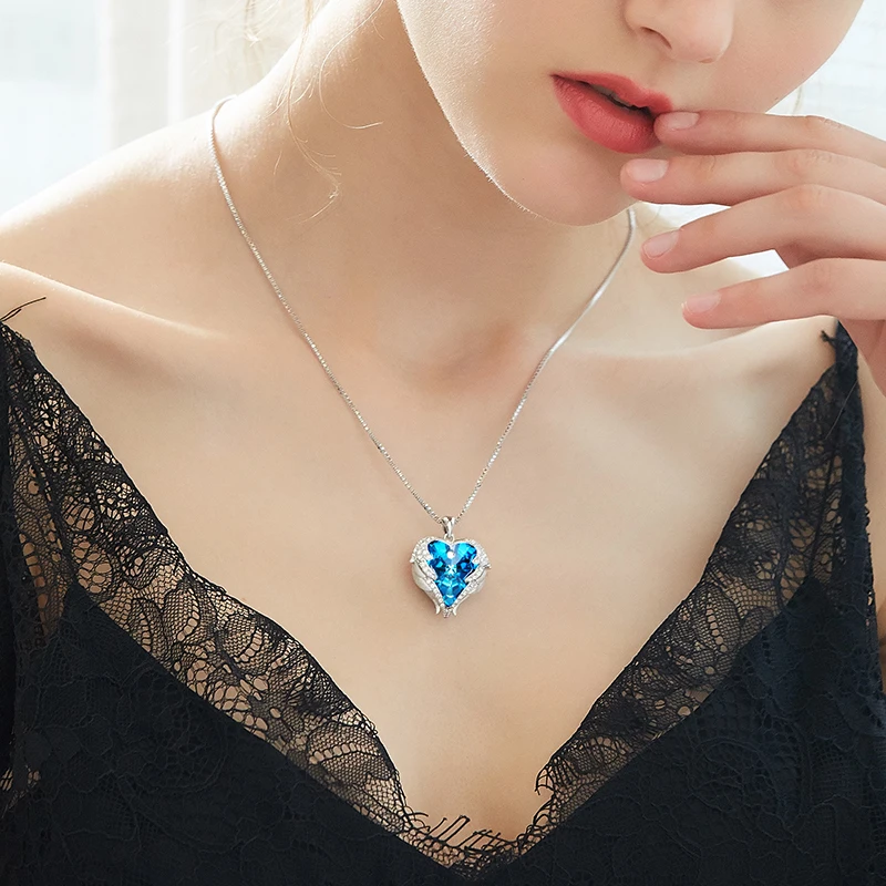 CDE дизайн, крылья ангела, украшенные кристаллами Swarovski, подвеска в форме сердца, ожерелье, ювелирное изделие, подарок на день Святого Валентина