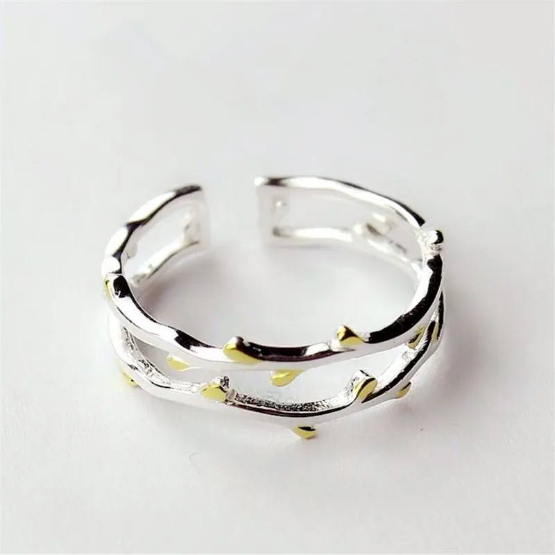 

MEYRROYU Silver Color Newly Double-layer Leaf Ring Smooth Fashion Sweet Opening Finger Jewelry Women Gift Kольца для женщин