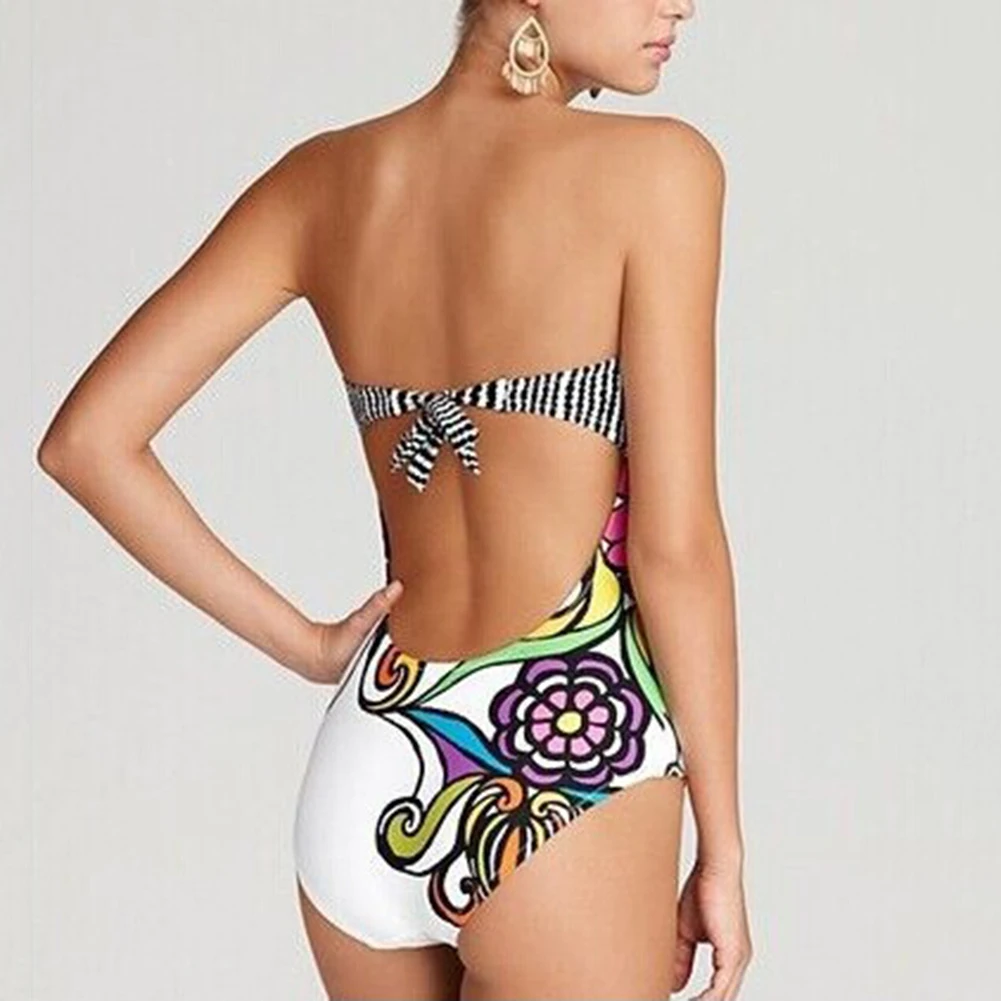 Сексуальный богемный цельный купальный костюм с цветочным принтом беспроводной