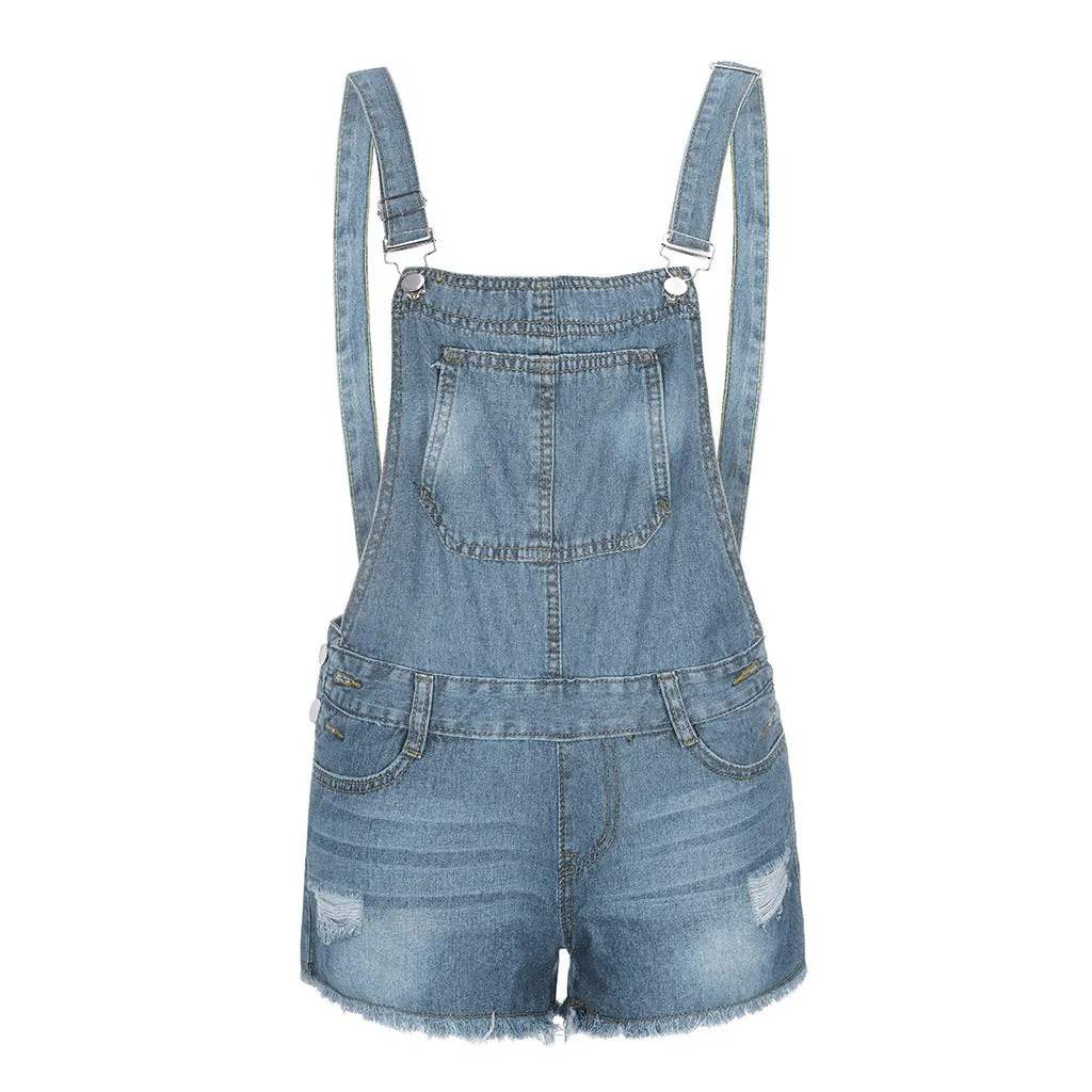 Short Denim Overalls Women Hole Jumpsuit High Waist Casual Jeans Playsuit Washed Salopette Straps 2020 Summer Romper | Женская одежда