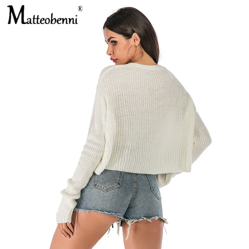 2020 New Women's Fashion Sexy Dew Belly Solid Color Knitted Short Casual Loose Pullover Autumn and Winter Sweater Tops | Женская