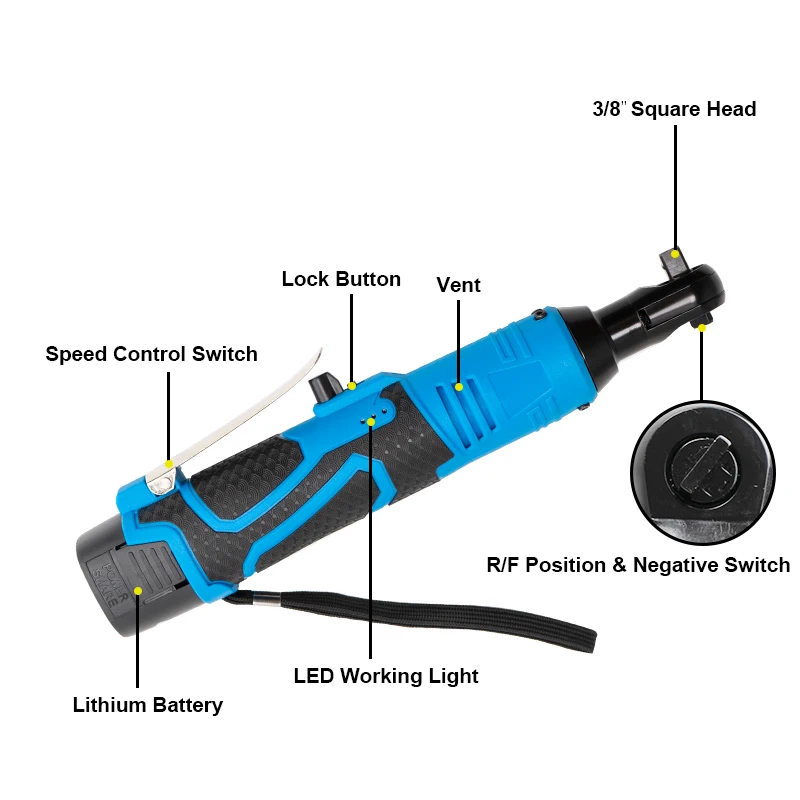 18V/28V Аккумуляторный электрошуруповерт 3/8 ключ с храповым механизмом под прямым