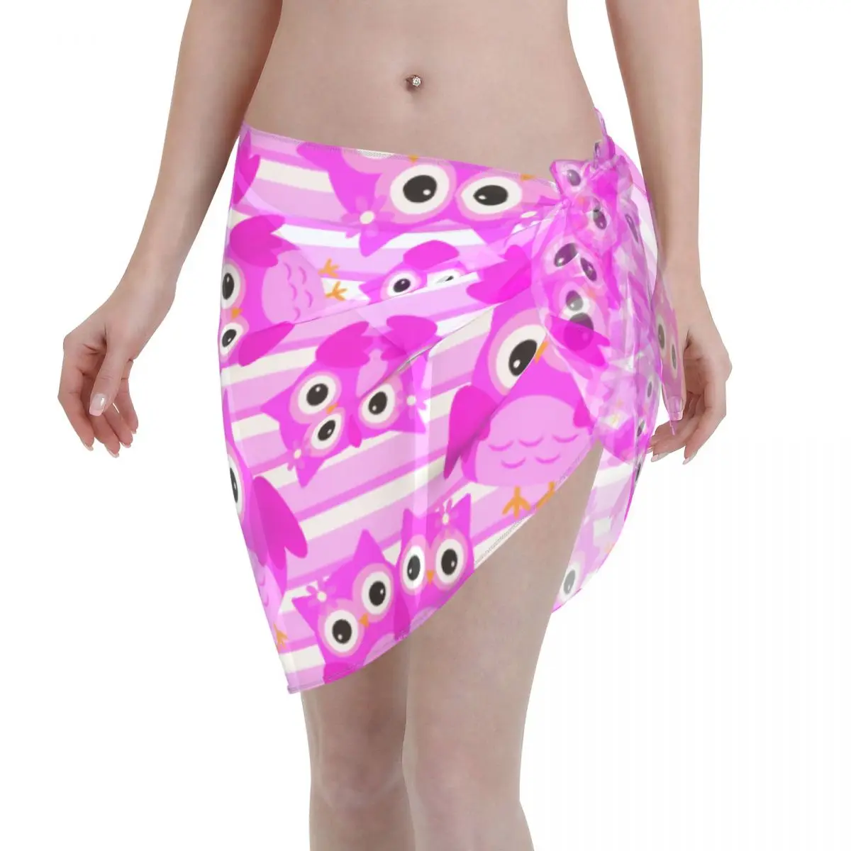 

Womens Swim Wear Bikini Cover Up Pink Owl Beach Mini Wrap Skirt Sarong Pareo Shorts Summer Beachwear