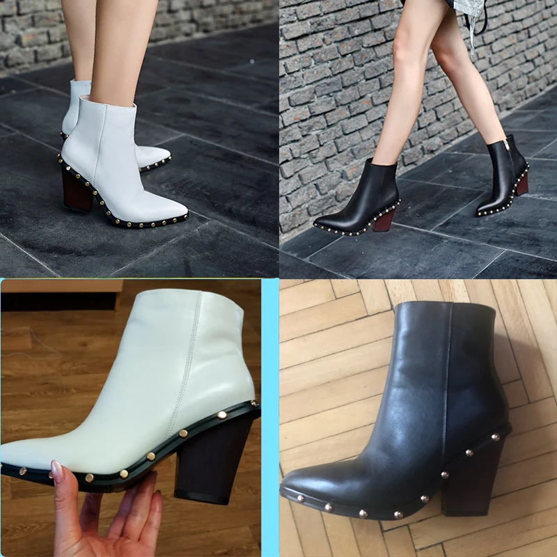 

Xiuningyan Genuine Leather Women's Boots Zipper Ladies Ankle Boots Brand Rivet Fashion Party Wedding Shoes Woman Footwear 2020