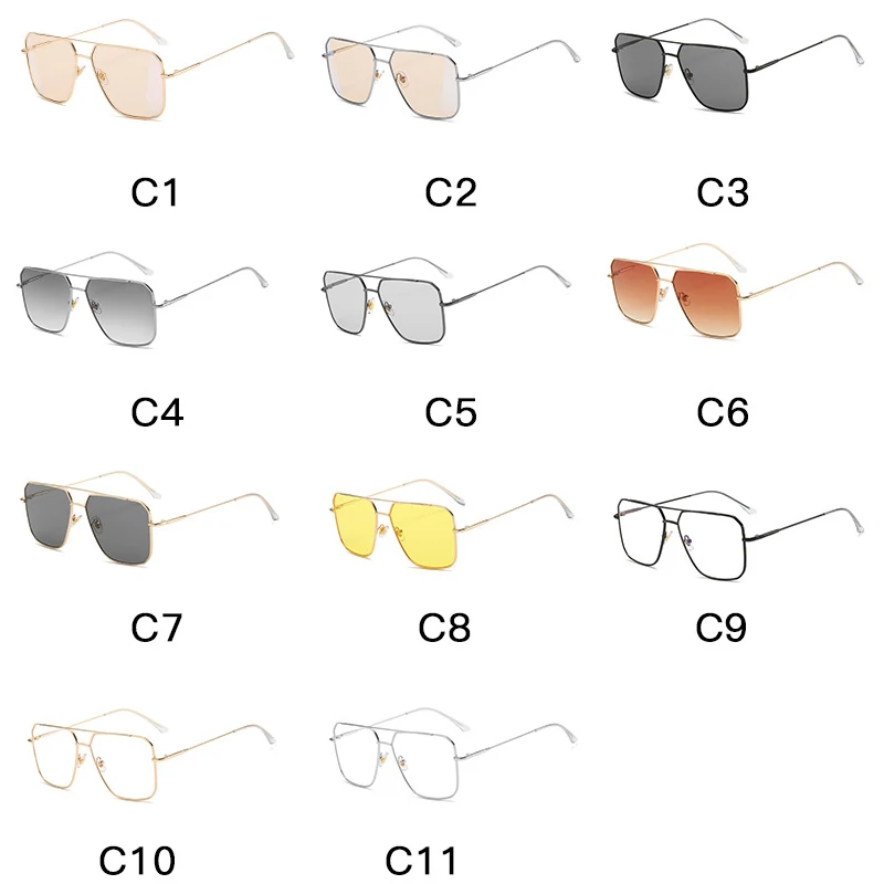 

New Square Sunglasses Women Retro Men Brand Designer Pilot Sun glasses Vintage Gradient Mirrored Metal Frame Glasses UV400