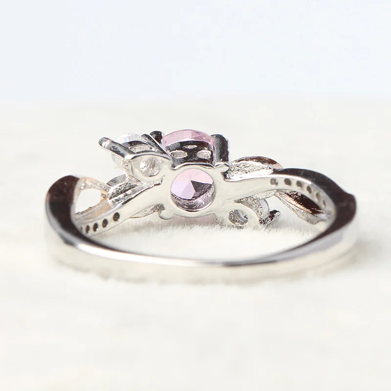S925 silver fashion simple original design leaves pink top zircon female ring wedding engagement ladies jewelry | Украшения и