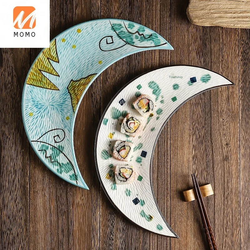 

Creative Net Red Ceramic Japanese Style Plate Sushi Plate Moon Plate Japanese Sashimi Tableware Home Art Single Plate
