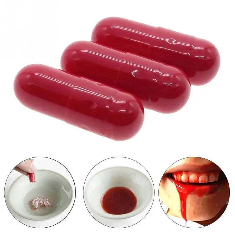 

3Pcs Halloween Fake Blood Pill Vampire Capsules Horror Funny Halloween Joke Prank Trick Blood Pill